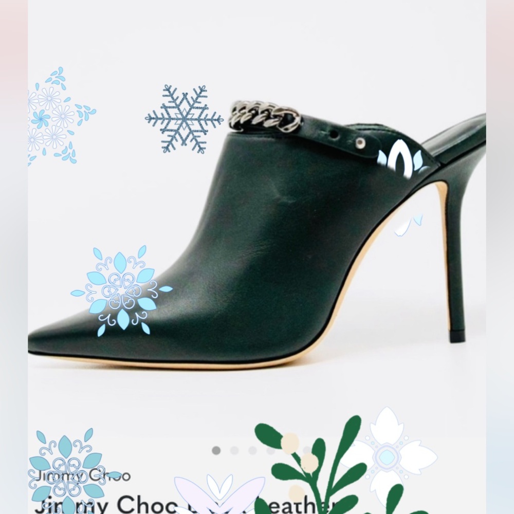 Jimmy Choo Black Leather Chain Mules